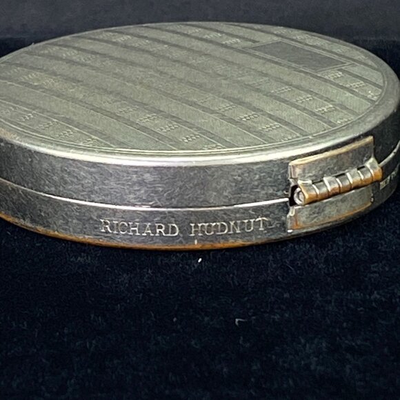 Vintage Richard Hudnut Loose Powder Compact Silver Tone Striped Art Deco Design - Picture 7 of 11